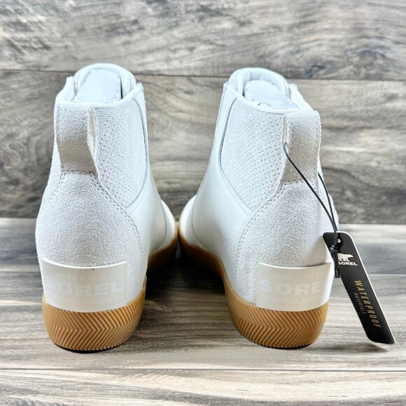 NIB Sorel Out N About Pull On Leather Wedge Sneaker Bootie 9 Sea Salt/Gum 2 - Picture 7 of 11